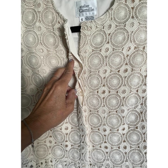 Atelier Camille Womens Ruffled Lace Shell Tank Blouse Size S Cream - Picture 5 of 8